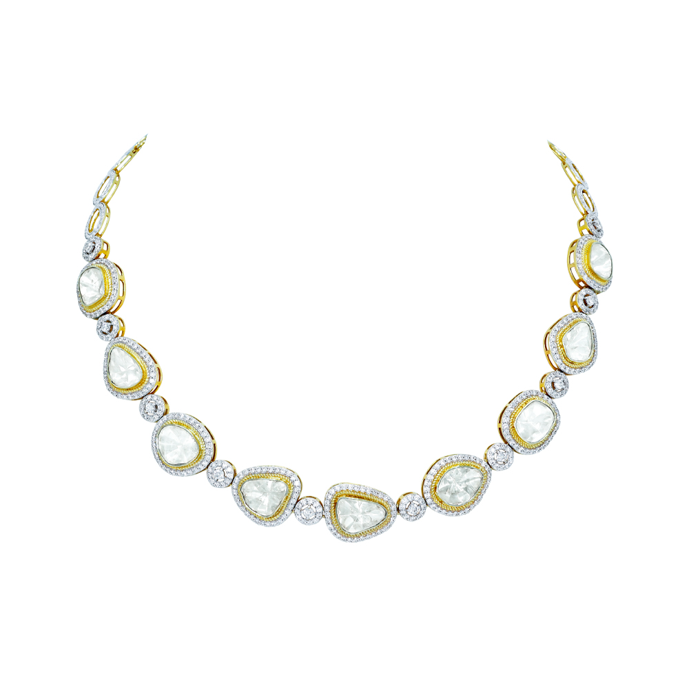 Polki Necklace with Full-Cut Diamonds and Dual Finish